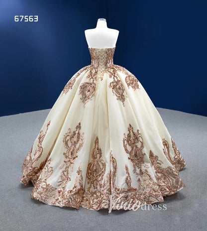 Gold Debut Ball Gown Cinderella Sweet 16 Dress Wedding Dresses 67563-Quinceanera Dresses 2025 -Viniodress-Gold-Custom Size-
