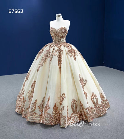 Gold Debut Ball Gown Cinderella Sweet 16 Dress Wedding Dresses 67563-Quinceanera Dresses 2025 -Viniodress-Gold-Custom Size-