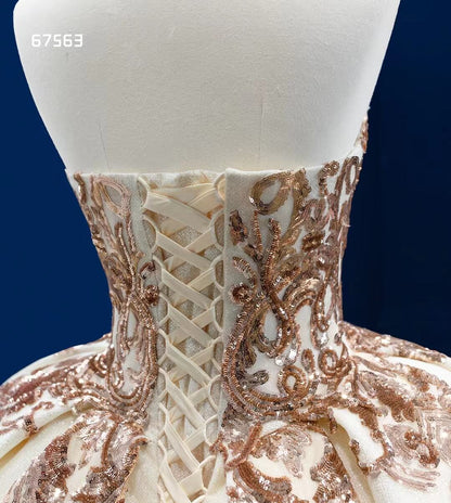 Gold Debut Ball Gown Cinderella Sweet 16 Dress Wedding Dresses 67563-Quinceanera Dresses 2025 -Viniodress-Gold-Custom Size-