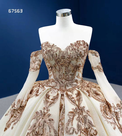 Gold Debut Ball Gown Cinderella Sweet 16 Dress Wedding Dresses 67563-Quinceanera Dresses 2025 -Viniodress-Gold-Custom Size-