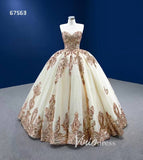 Gold Debut Ball Gown Cinderella Sweet 16 Dress Wedding Dresses 67563-Quinceanera Dresses-Viniodress-Viniodress