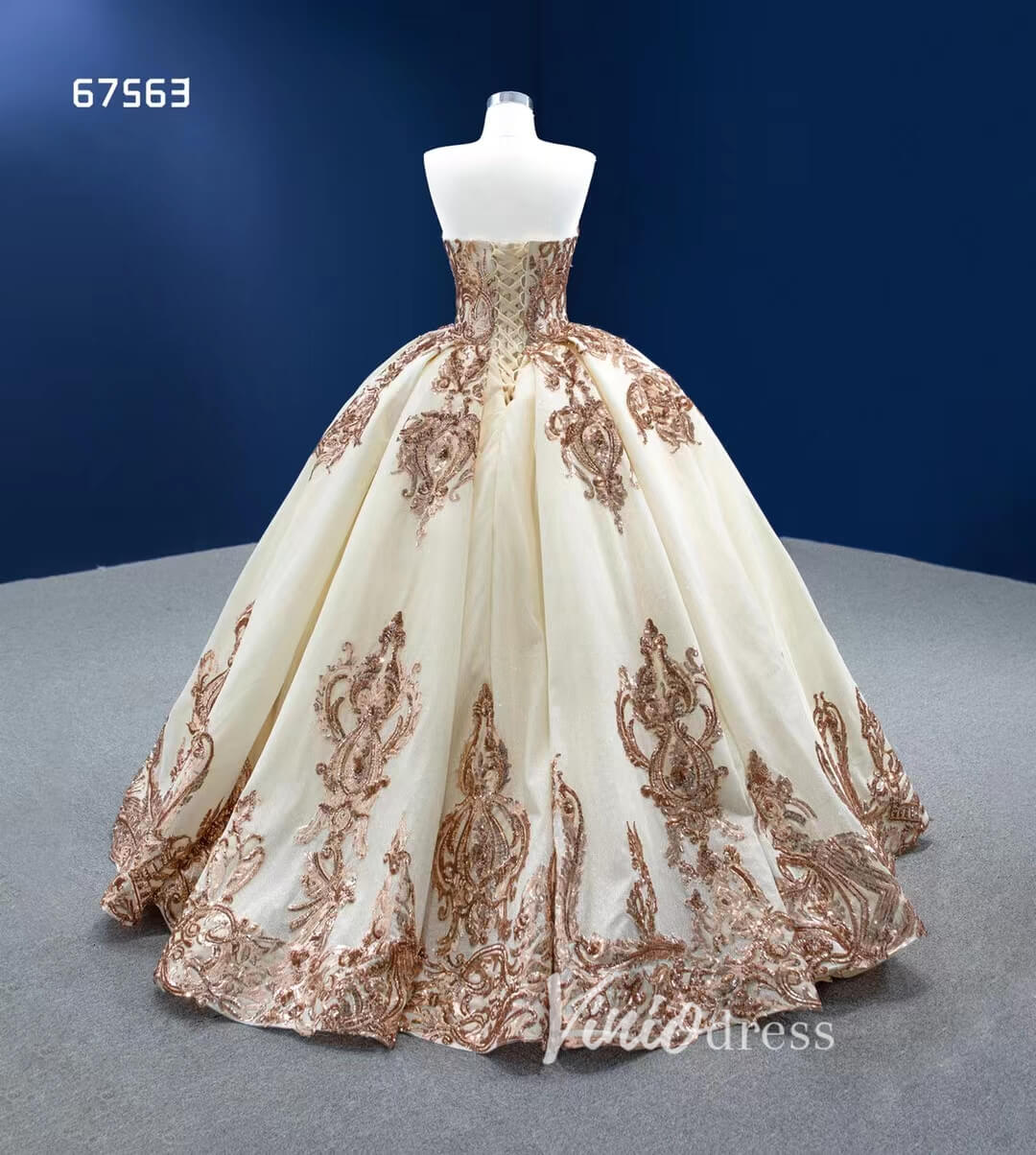 Gold Debut Ball Gown Cinderella Sweet 16 Dress Wedding Dresses 67563-Quinceanera Dresses-Viniodress-Viniodress