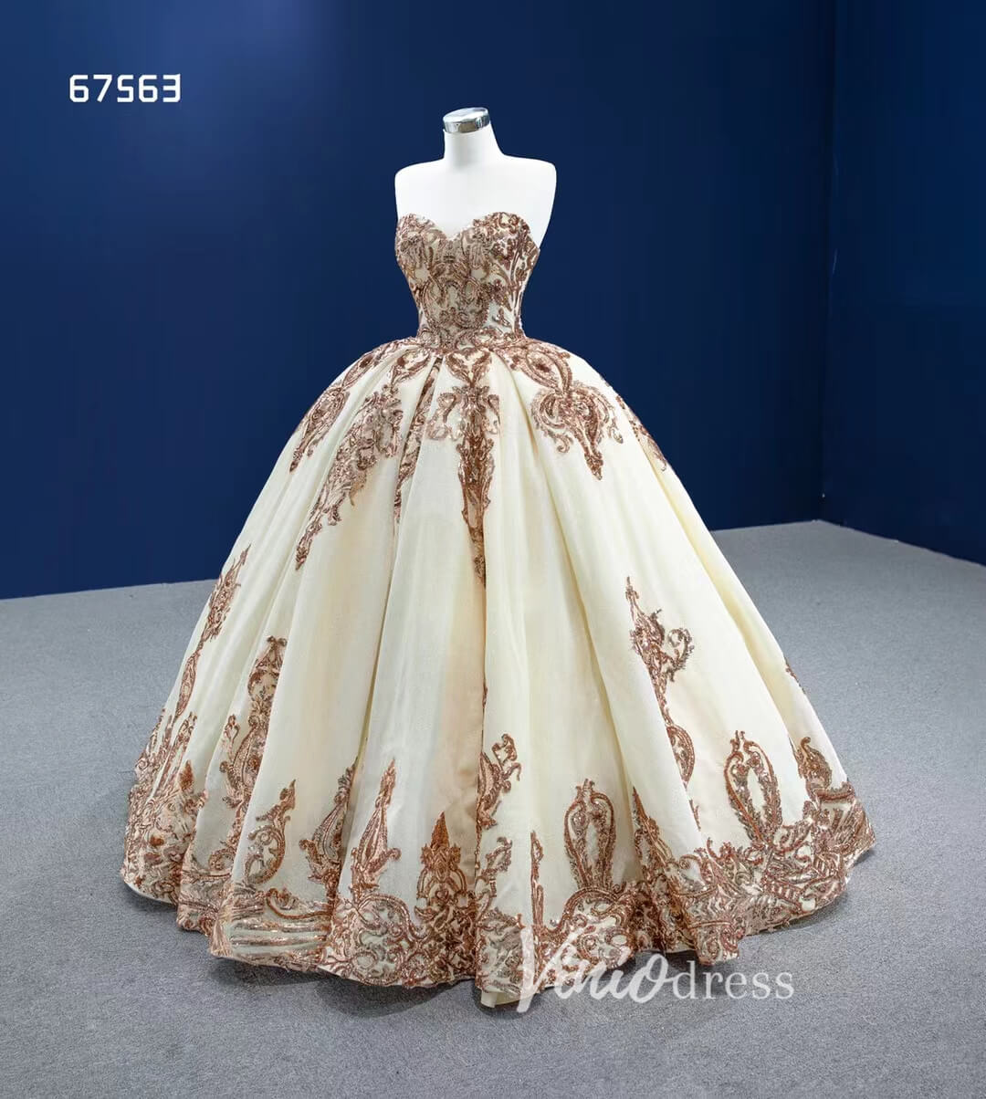 Gold Debut Ball Gown Cinderella Sweet 16 Dress Wedding Dresses 67563-Quinceanera Dresses-Viniodress-Viniodress