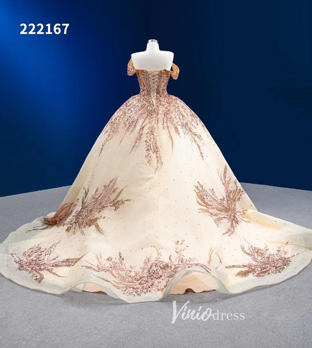 Gold Debut Gown Off the Shoulder Cinderella Ball Gown Wedding Dresses 222167-Quinceanera Dresses 2025 -Viniodress-Gold-Custom Size-