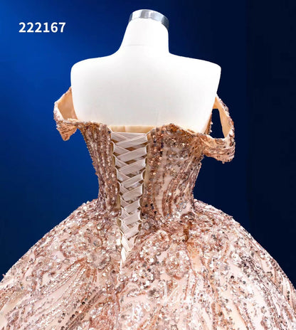 Gold Debut Gown Off the Shoulder Cinderella Ball Gown Wedding Dresses 222167-Quinceanera Dresses 2025 -Viniodress-Gold-Custom Size-