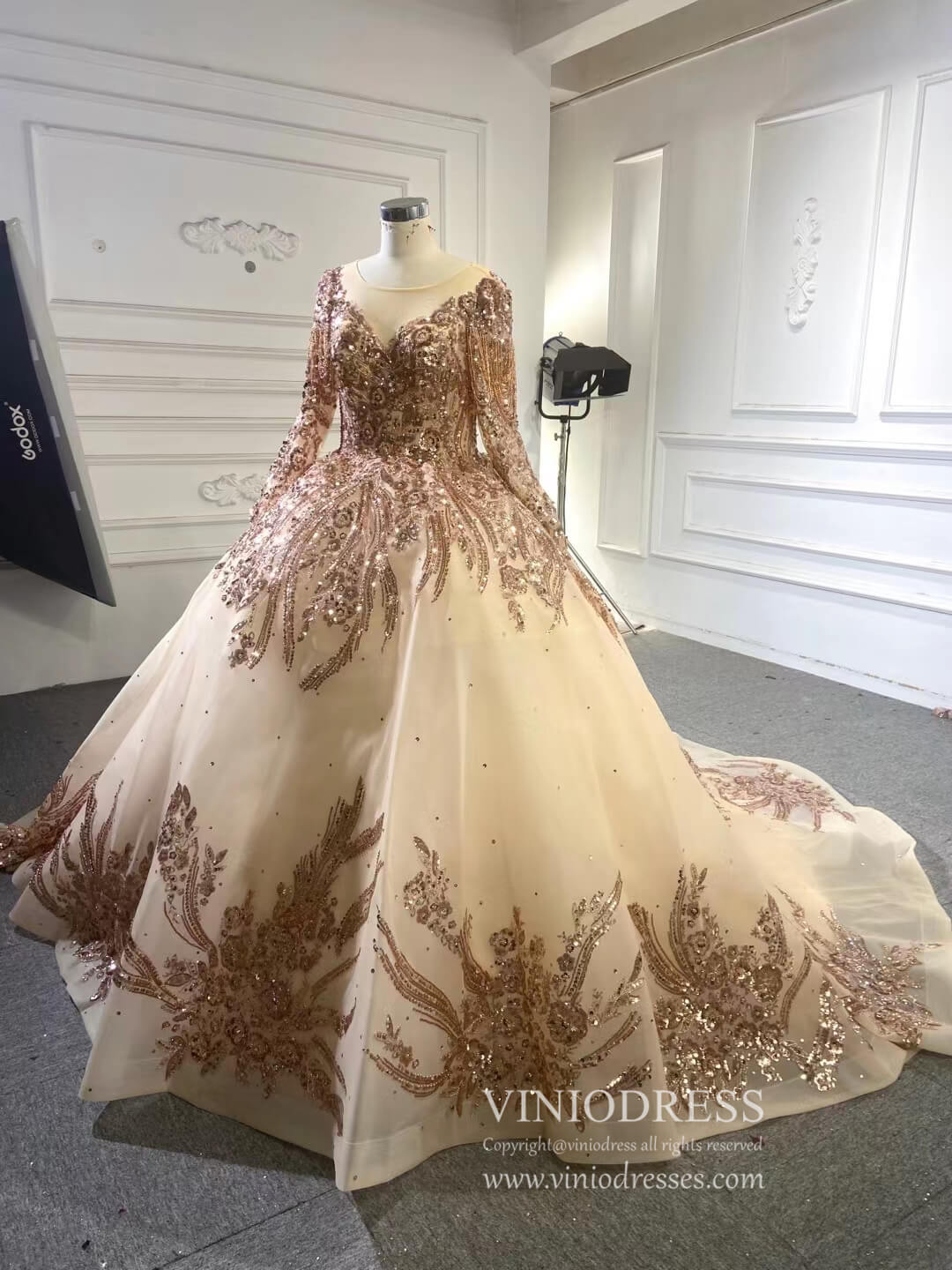 Gold Debut Gown Off the Shoulder Cinderella Ball Gown Wedding Dresses 222167-Quinceanera Dresses-Viniodress-Viniodress