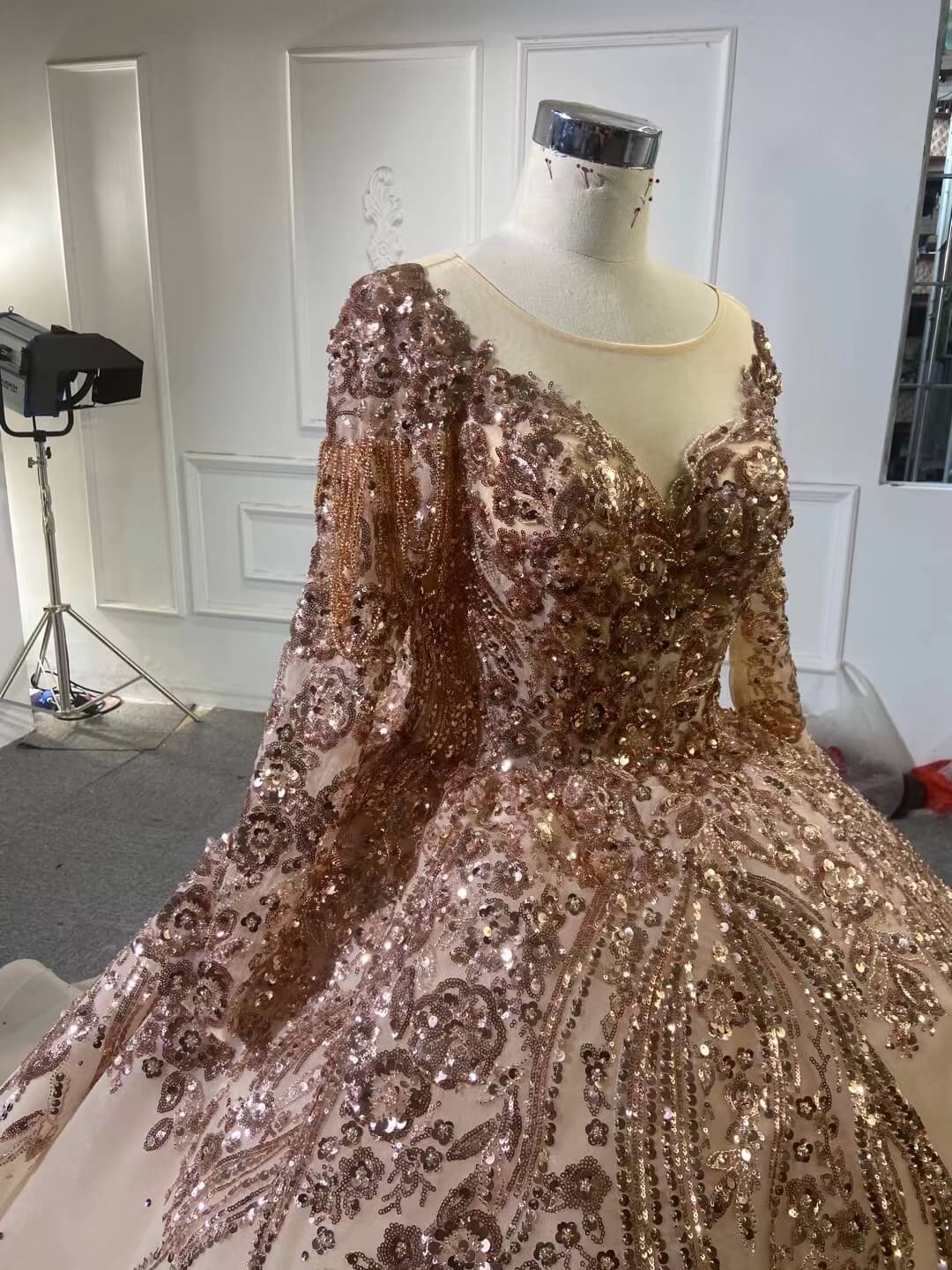 Gold Debut Gown Off the Shoulder Cinderella Ball Gown Wedding Dresses 222167-Quinceanera Dresses-Viniodress-Viniodress