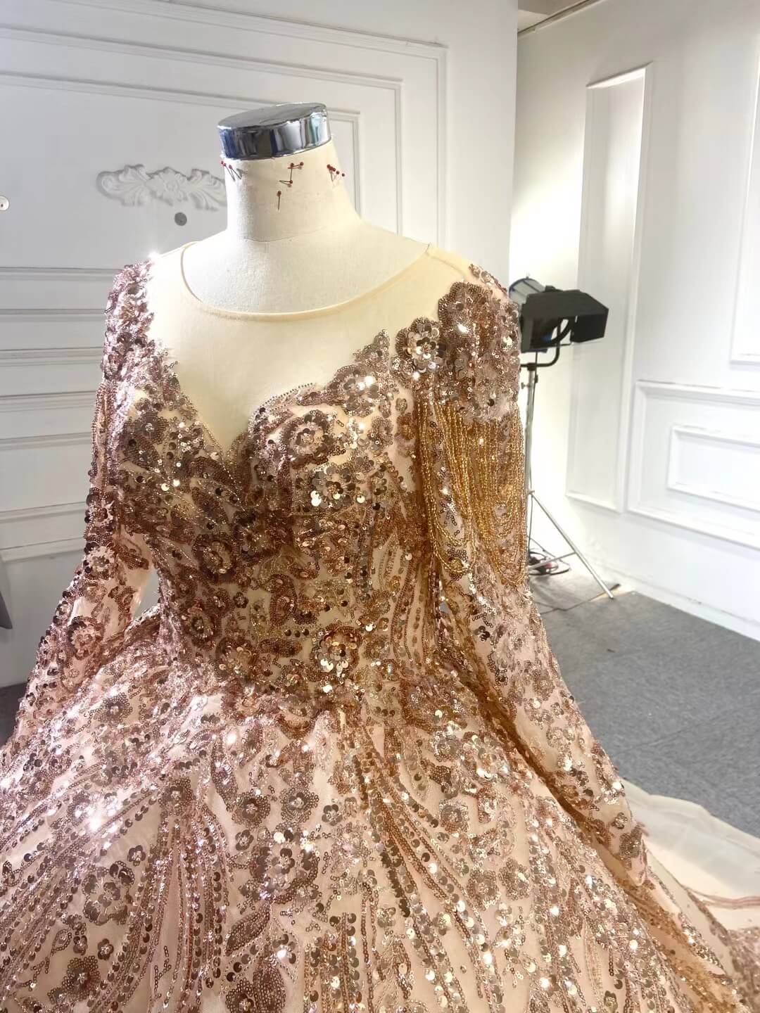 Gold Debut Gown Off the Shoulder Cinderella Ball Gown Wedding Dresses 222167-Quinceanera Dresses-Viniodress-Viniodress