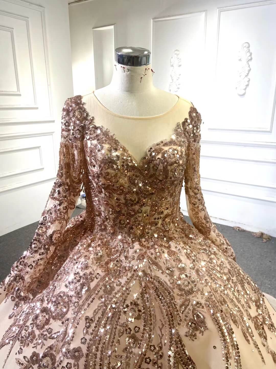 Gold Debut Gown Off the Shoulder Cinderella Ball Gown Wedding Dresses 222167-Quinceanera Dresses-Viniodress-Viniodress