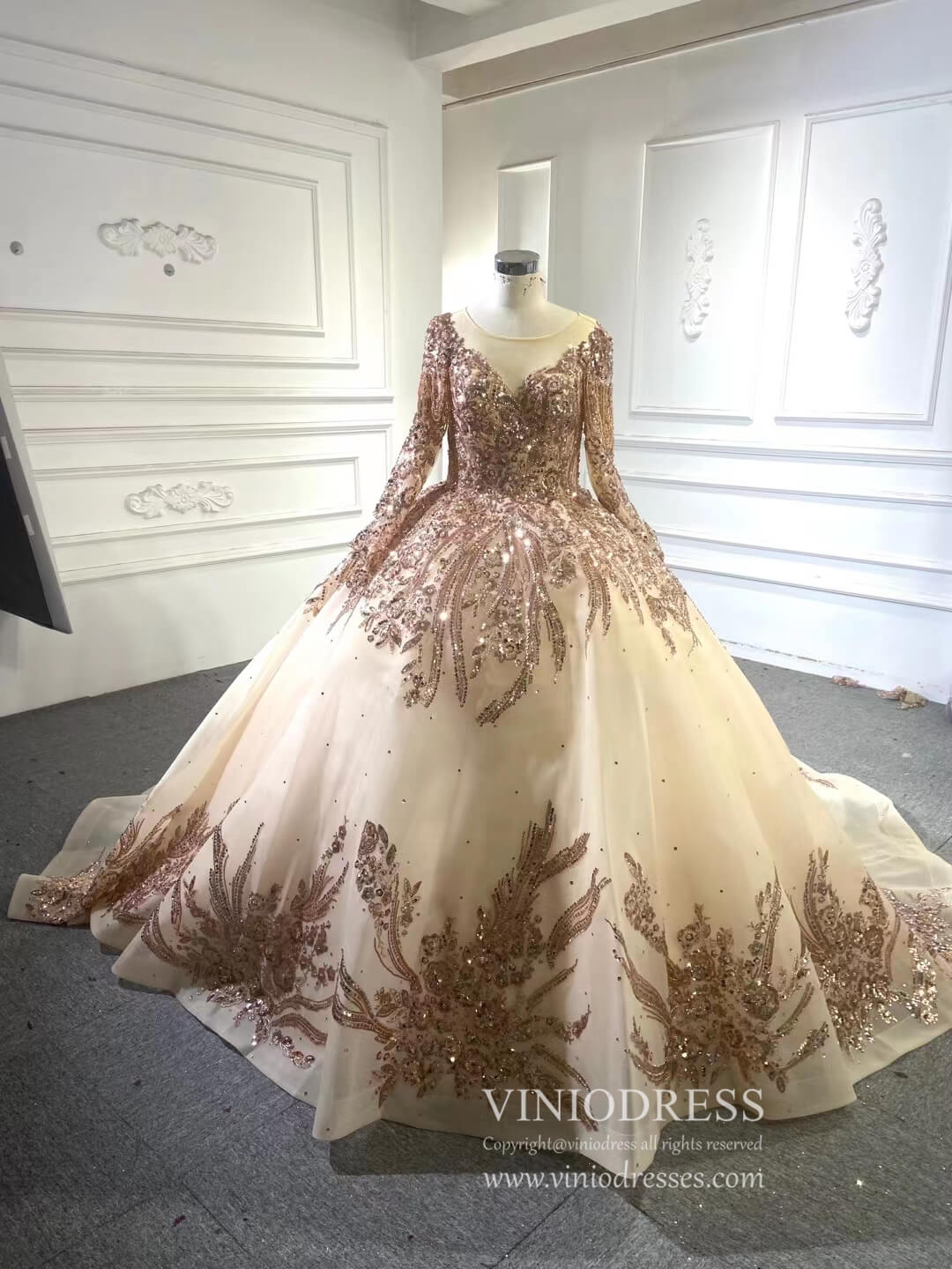 Gold Debut Gown Off the Shoulder Cinderella Ball Gown Wedding Dresses 222167-Quinceanera Dresses-Viniodress-Viniodress