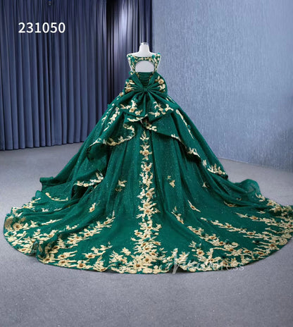 Gold Flower Green Wedding Dresses Sparly Tulle Ball Gowns 231050-Quinceanera Dresses 2025 -Viniodress-Emerald Green-Custom Size-