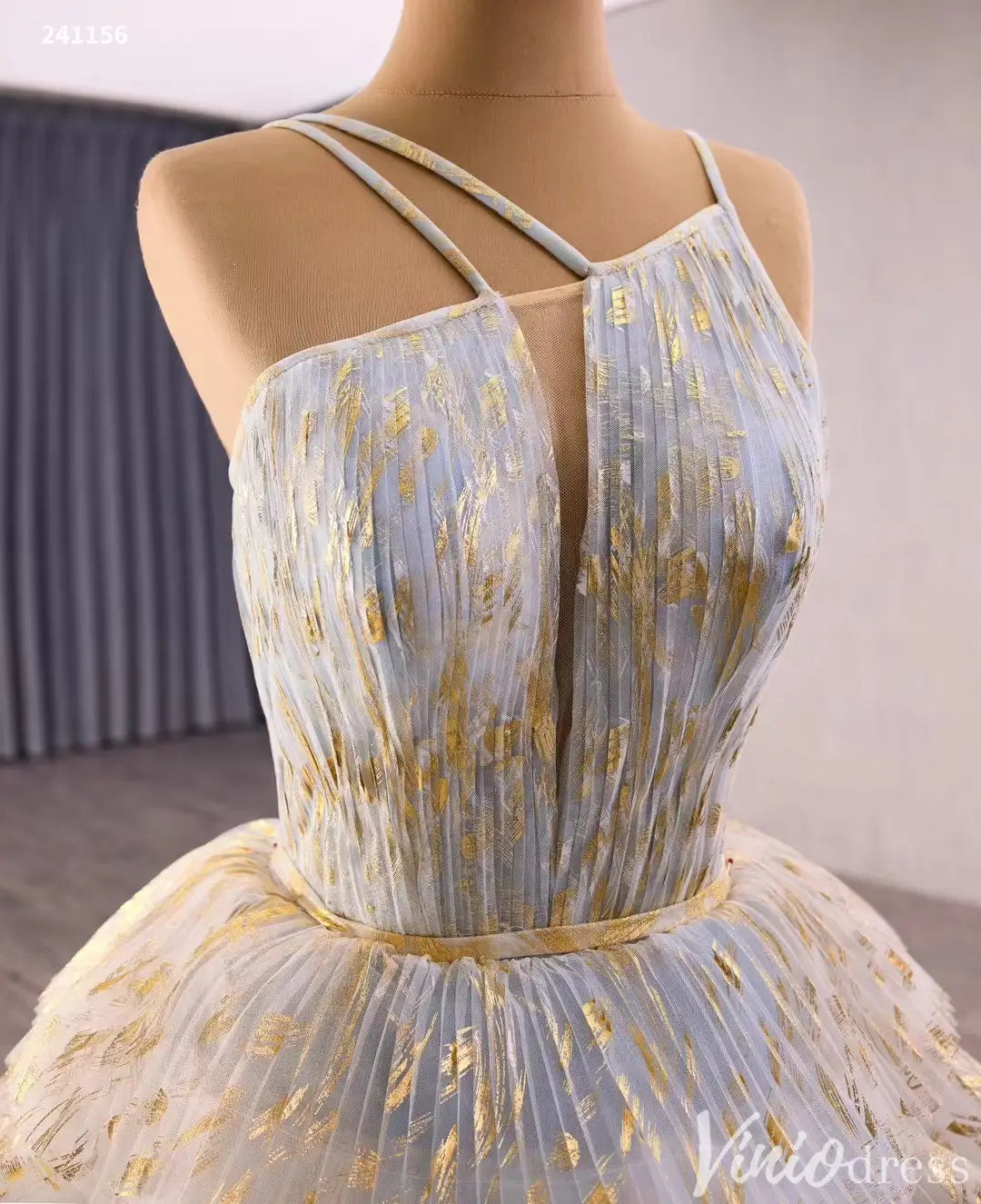 Gold Foil Layered Ruffle Quinceañera Dress with Double Straps 241156-Quinceanera Dresses 2025 -Viniodress-Gold-Custom Size-