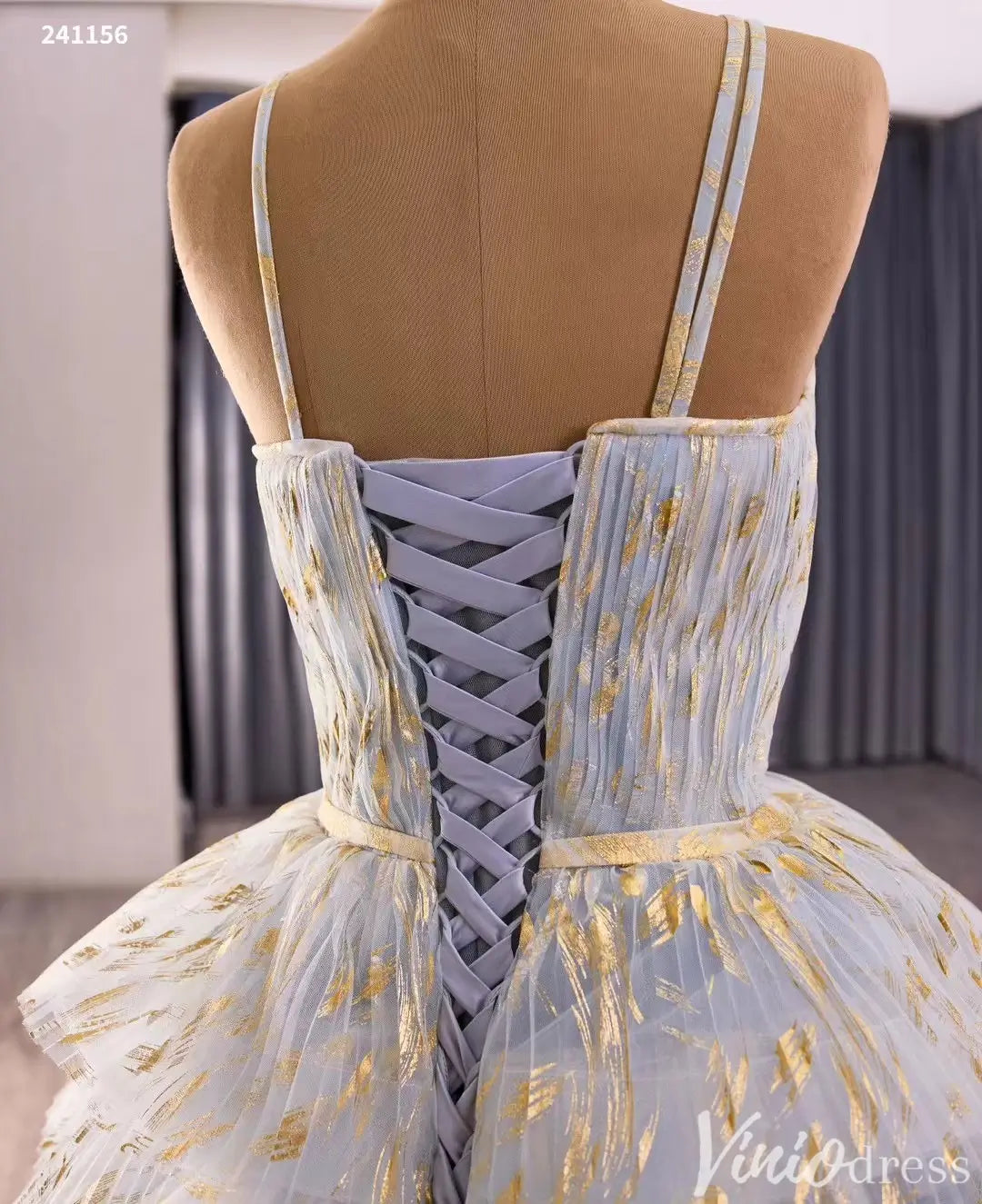 Gold Foil Layered Ruffle Quinceañera Dress with Double Straps 241156-Quinceanera Dresses 2025 -Viniodress-Gold-Custom Size-