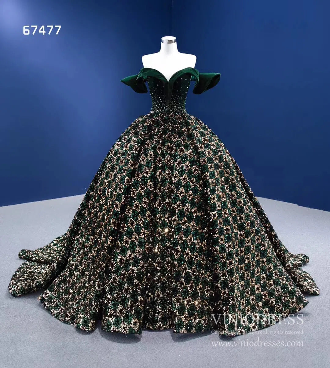 Gold Green Ball Gown Wedding Dress Off the Shoulder Sweet 15 Dress 67477-Quinceanera Dresses 2025 -Viniodress-Green-Custom Size-