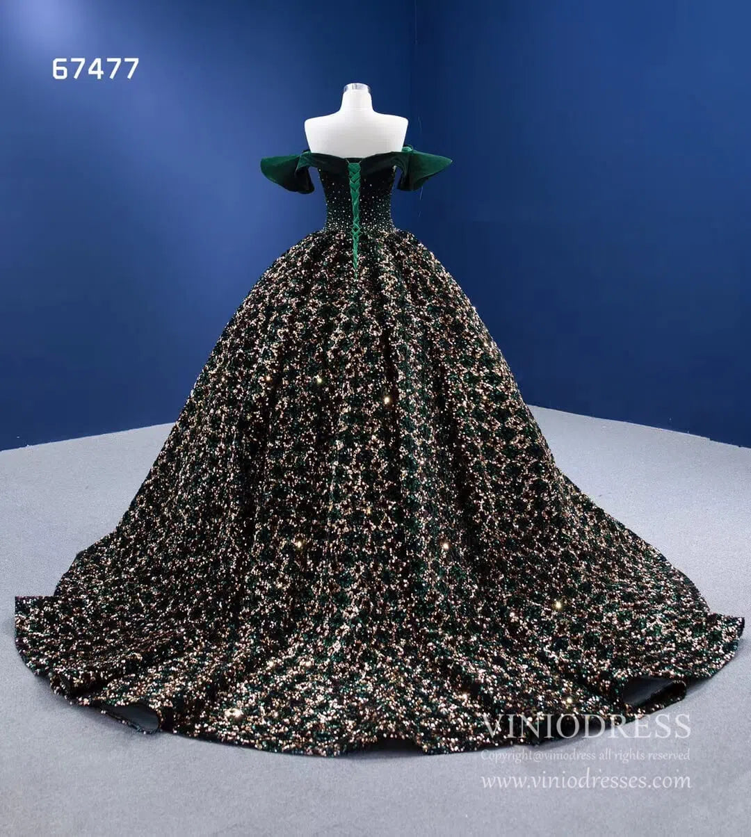 Gold Green Ball Gown Wedding Dress Off the Shoulder Sweet 15 Dress 67477-Quinceanera Dresses 2025 -Viniodress-Green-Custom Size-