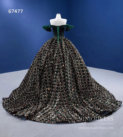 Gold Green Ball Gown Wedding Dress Off the Shoulder Sweet 15 Dress 67477-Quinceanera Dresses 2025 -Viniodress-Green-Custom Size-