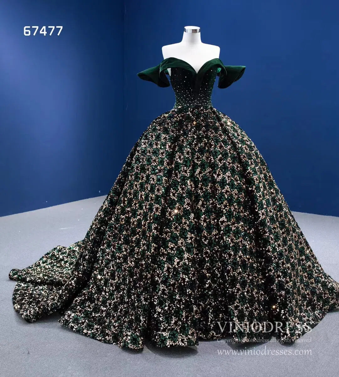 Gold Green Ball Gown Wedding Dress Off the Shoulder Sweet 15 Dress 67477-Quinceanera Dresses 2025 -Viniodress-Green-Custom Size-