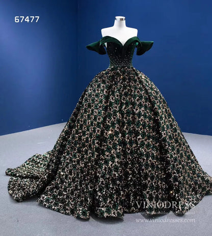 Gold Green Ball Gown Wedding Dress Off the Shoulder Sweet 15 Dress 67477-Quinceanera Dresses 2025 -Viniodress-Green-Custom Size-