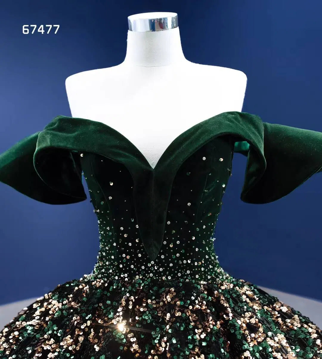 Gold Green Ball Gown Wedding Dress Off the Shoulder Sweet 15 Dress 67477-Quinceanera Dresses 2025 -Viniodress-Green-Custom Size-