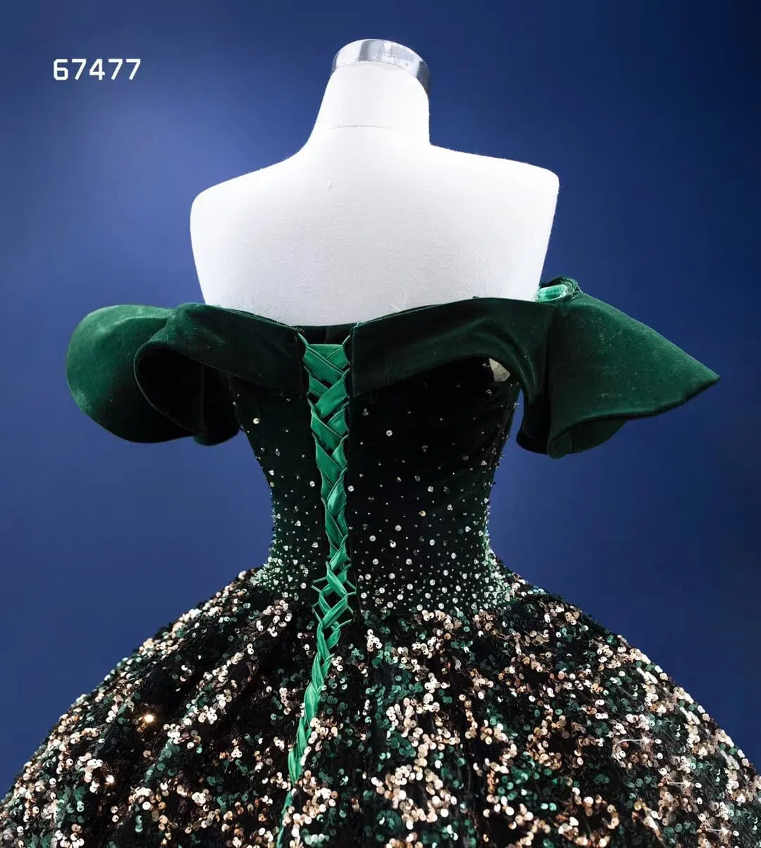 Gold Green Ball Gown Wedding Dress Off the Shoulder Sweet 15 Dress 67477-Quinceanera Dresses 2025 -Viniodress-Green-Custom Size-