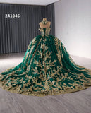 Gold Green Beaded Sequin Lace Wedding Gown Halter Neck Quinceanera Dress 241045-Quinceanera Dresses-Viniodress-Viniodress