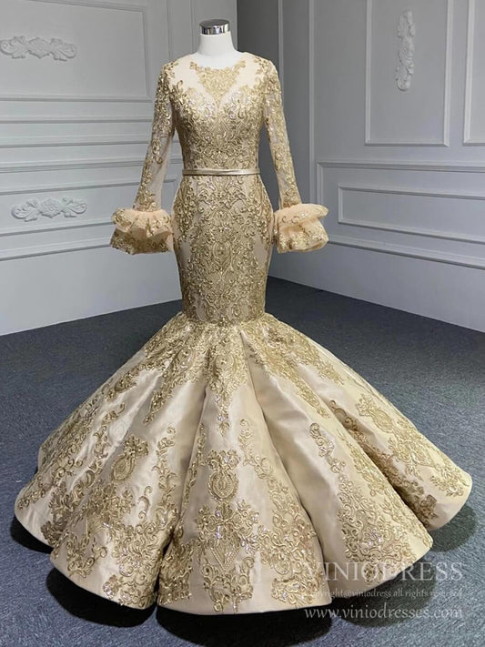 Gold Lace Mermaid Pageant Dress Little Girls Formal Dresses FD1388C-Pageant Dresses for Kids 2025 -Viniodress-As Picture-Custom Size-