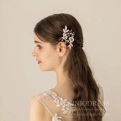 Gold Leaf and Flower Bridal Hairpins AC1112-Headpieces 2025 -Viniodress-1SET-