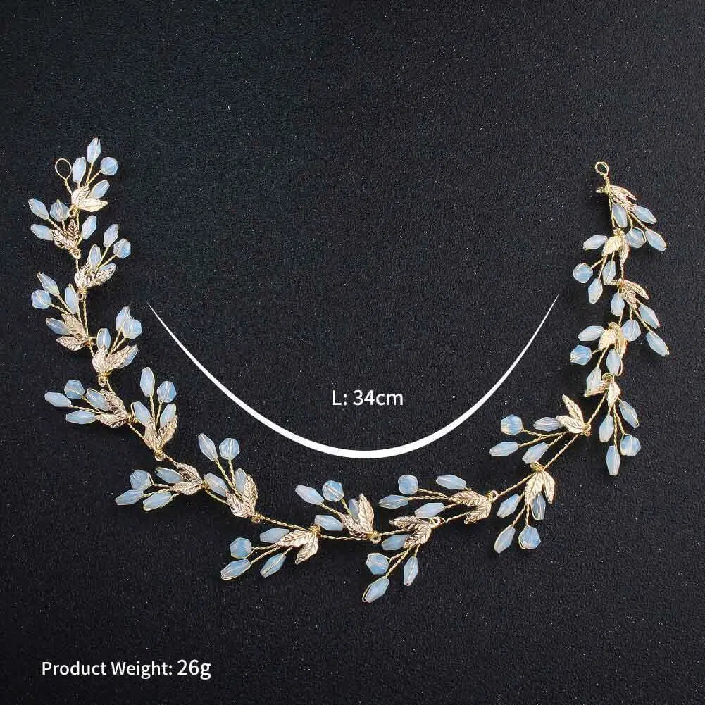 Gold Leaf Crystal Spray Headband AC1034-Headpieces 2025 -Viniodress-Headband-