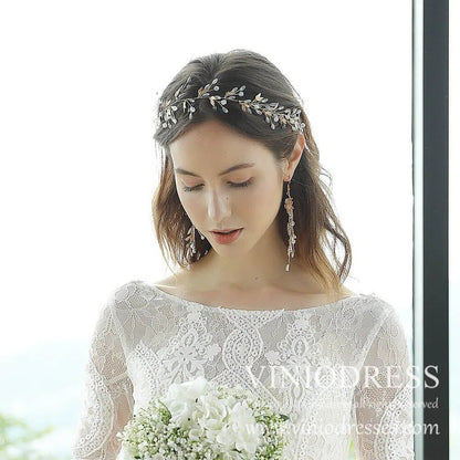 Gold Leaf Crystal Spray Headband AC1034-Headpieces 2025 -Viniodress-Headband-