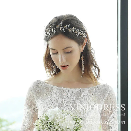 Gold Leaf Crystal Spray Headband AC1034-Headpieces 2025 -Viniodress-Headband-