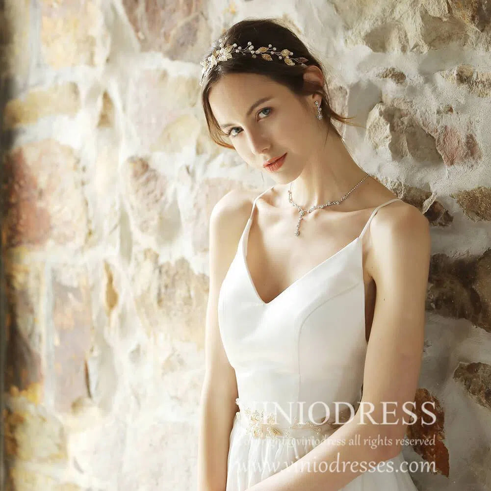 Gold Leaf Headband and Sash for Bride AC1070-Headpieces 2025 -Viniodress-Headband&Sash-