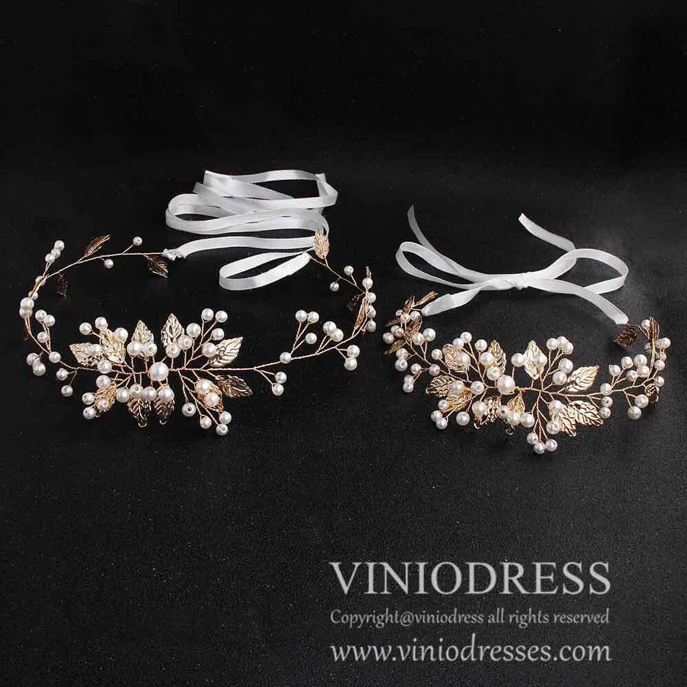 Gold Leaf Headband and Sash for Bride AC1070-Headpieces 2025 -Viniodress-Headband&Sash-