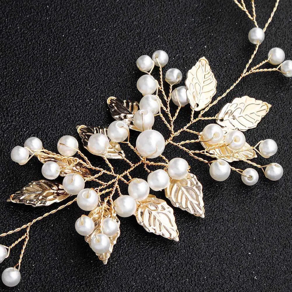 Gold Leaf Headband and Sash for Bride AC1070-Headpieces 2025 -Viniodress-Headband&Sash-