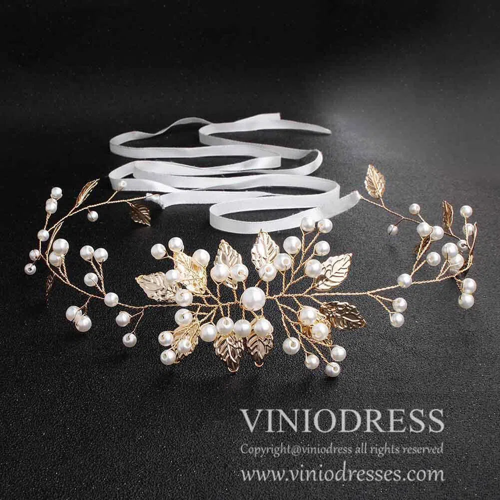 Gold Leaf Headband and Sash for Bride AC1070-Headpieces 2025 -Viniodress-Headband&Sash-