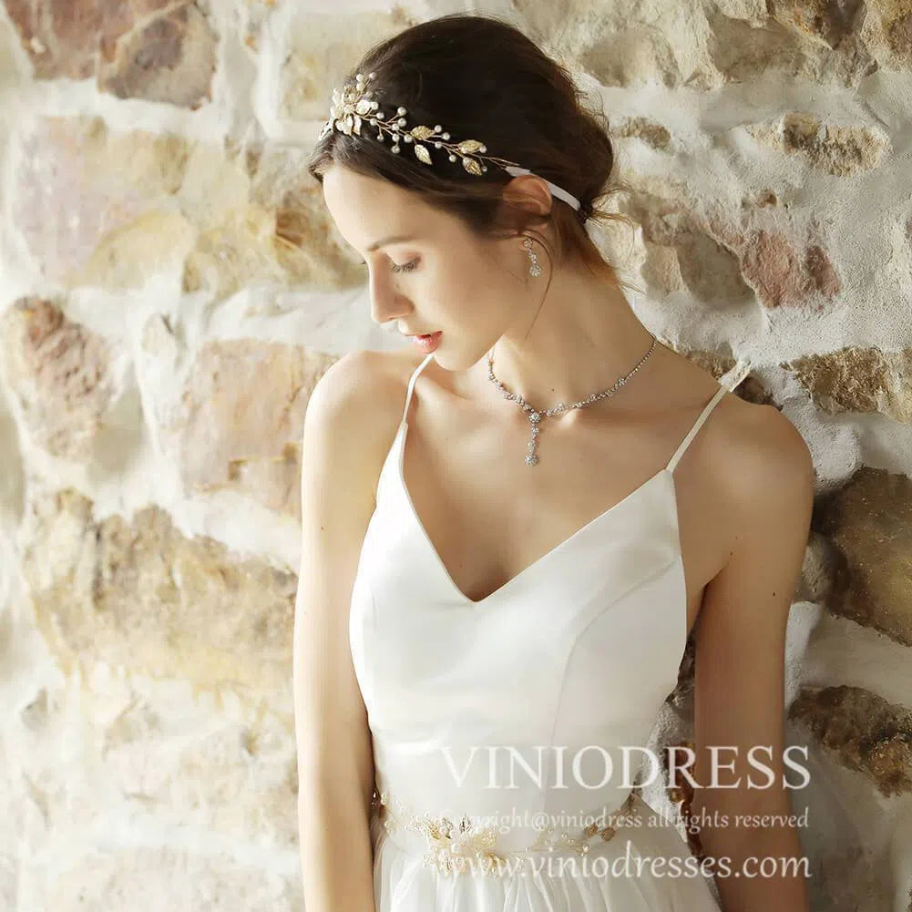 Gold Leaf Headband and Sash for Bride AC1070-Headpieces-Viniodress-Viniodress