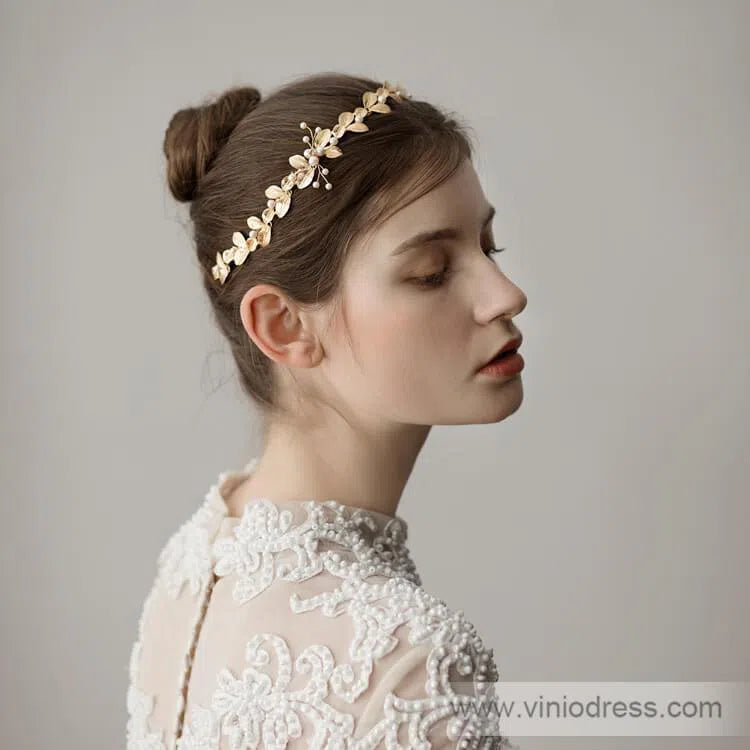Gold Leaf Headband with Pearls Viniodress ACC1116-Headpieces 2025 -Viniodress-Gold-