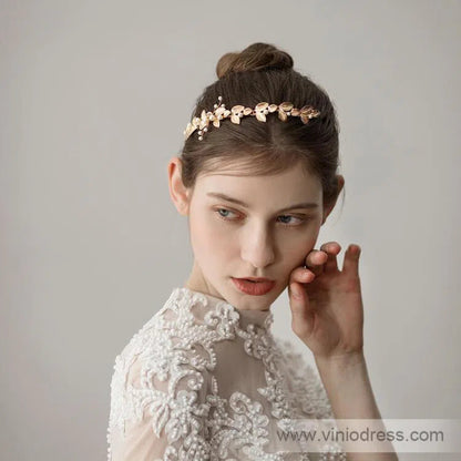Gold Leaf Headband with Pearls Viniodress ACC1116-Headpieces 2025 -Viniodress-Gold-