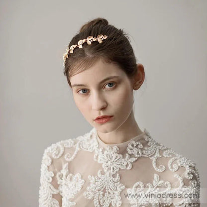 Gold Leaf Headband with Pearls Viniodress ACC1116-Headpieces 2025 -Viniodress-Gold-