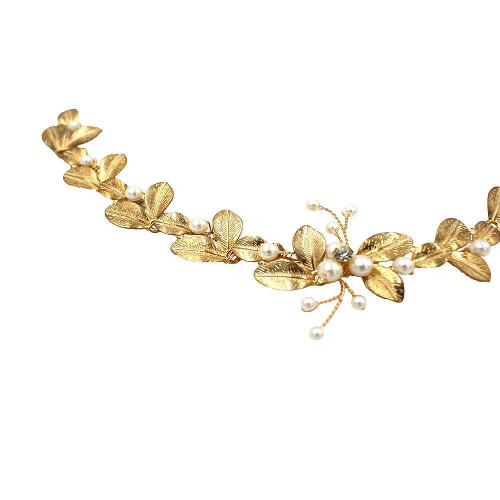 Gold Leaf Headband with Pearls Viniodress ACC1116-Headpieces 2025 -Viniodress-Gold-