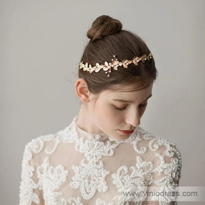 Gold Leaf Headband with Pearls Viniodress ACC1116-Headpieces 2025 -Viniodress-Gold-