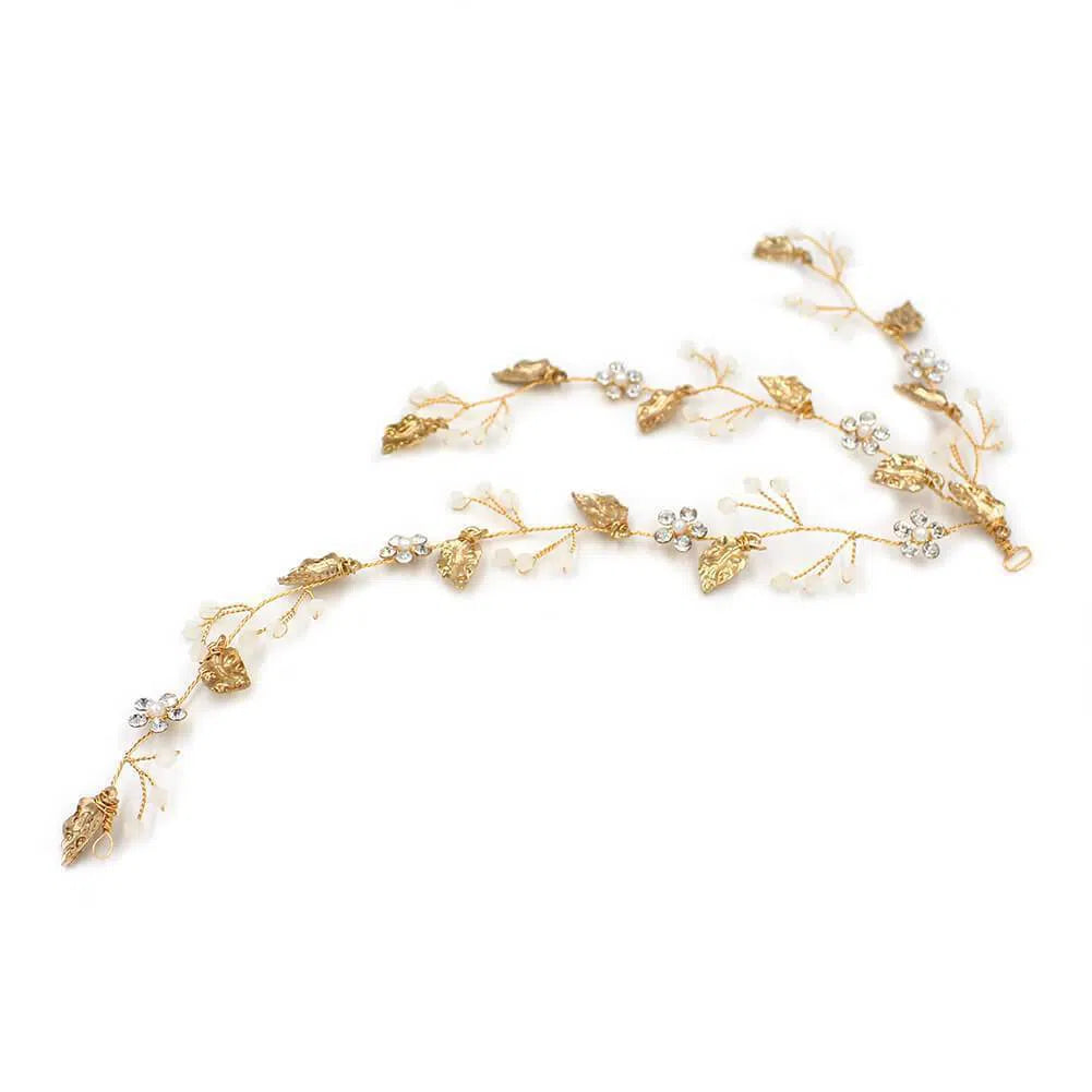 Gold Leaves Crystal Petals Bridal Headband Viniodress ACC1106-Headpieces 2025 -Viniodress-Gold-