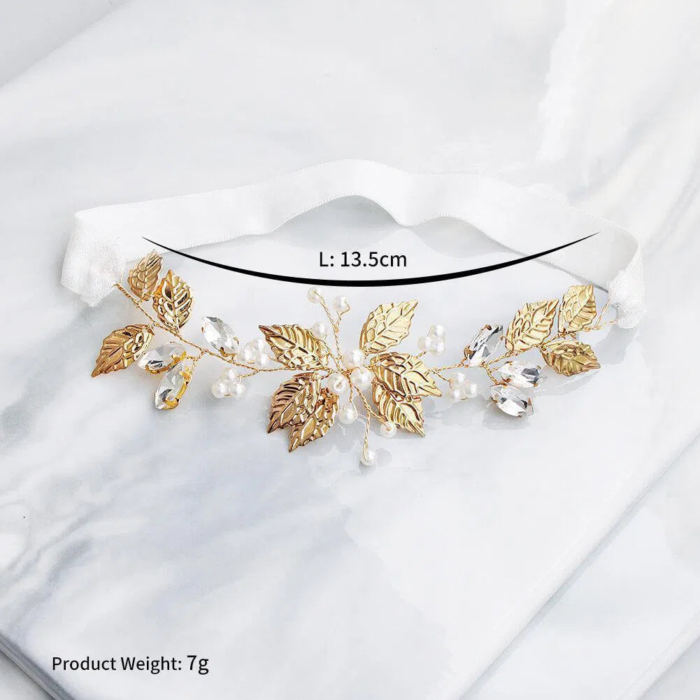 Gold Metal Leaf Wedding Garter with Pearls and Crystals AC1035-Bridal Jewelry 2025 -Viniodress-Gold-