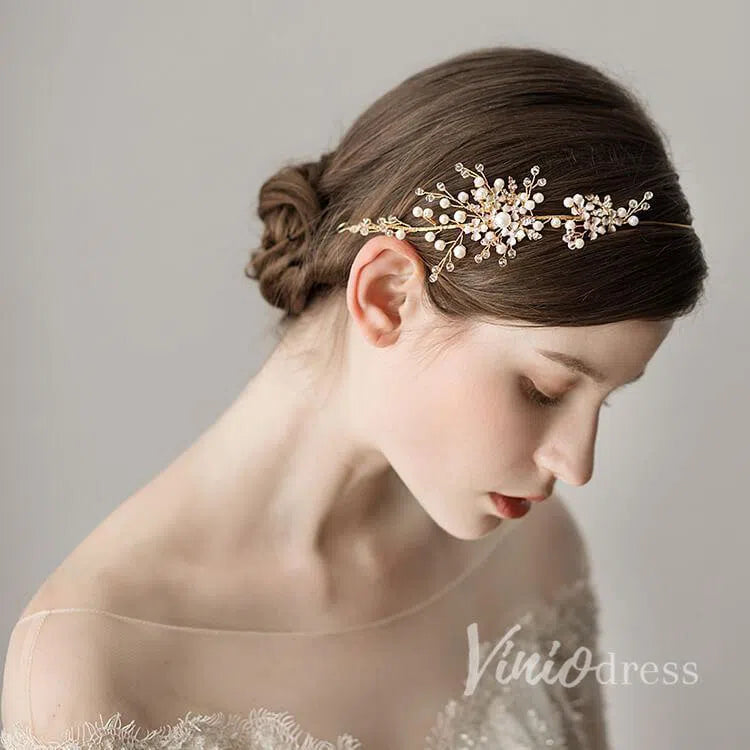 Gold Pearls Bridal Headbands Viniodress AC1084-Headpieces 2025 -Viniodress-Gold-