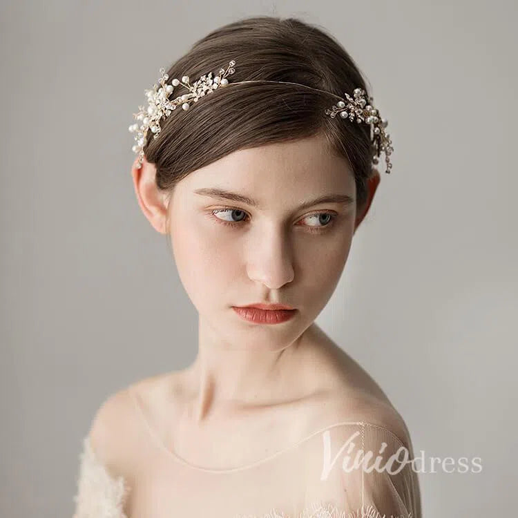 Gold Pearls Bridal Headbands Viniodress AC1084-Headpieces-Viniodress-Gold-Viniodress