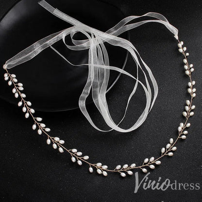 Gold Pearls Bridal Sashes Viniodress ACC1150-Sashes & Belts 2025 -Viniodress-Gold-