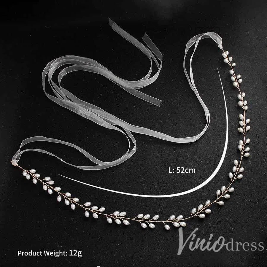 Gold Pearls Bridal Sashes Viniodress ACC1150-Sashes & Belts 2025 -Viniodress-Gold-