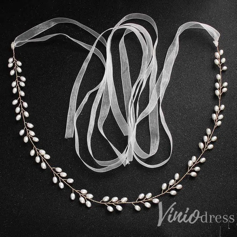 Gold Pearls Bridal Sashes Viniodress ACC1150-Sashes & Belts 2025 -Viniodress-Gold-