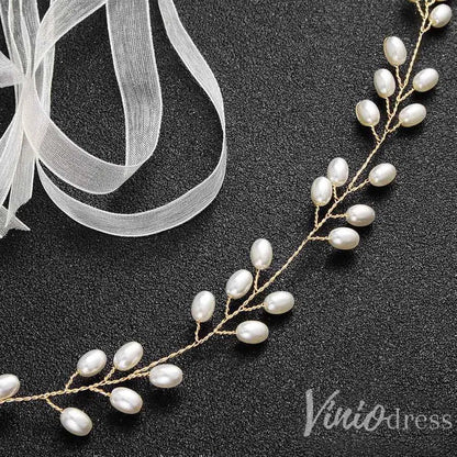 Gold Pearls Bridal Sashes Viniodress ACC1150-Sashes & Belts 2025 -Viniodress-Gold-