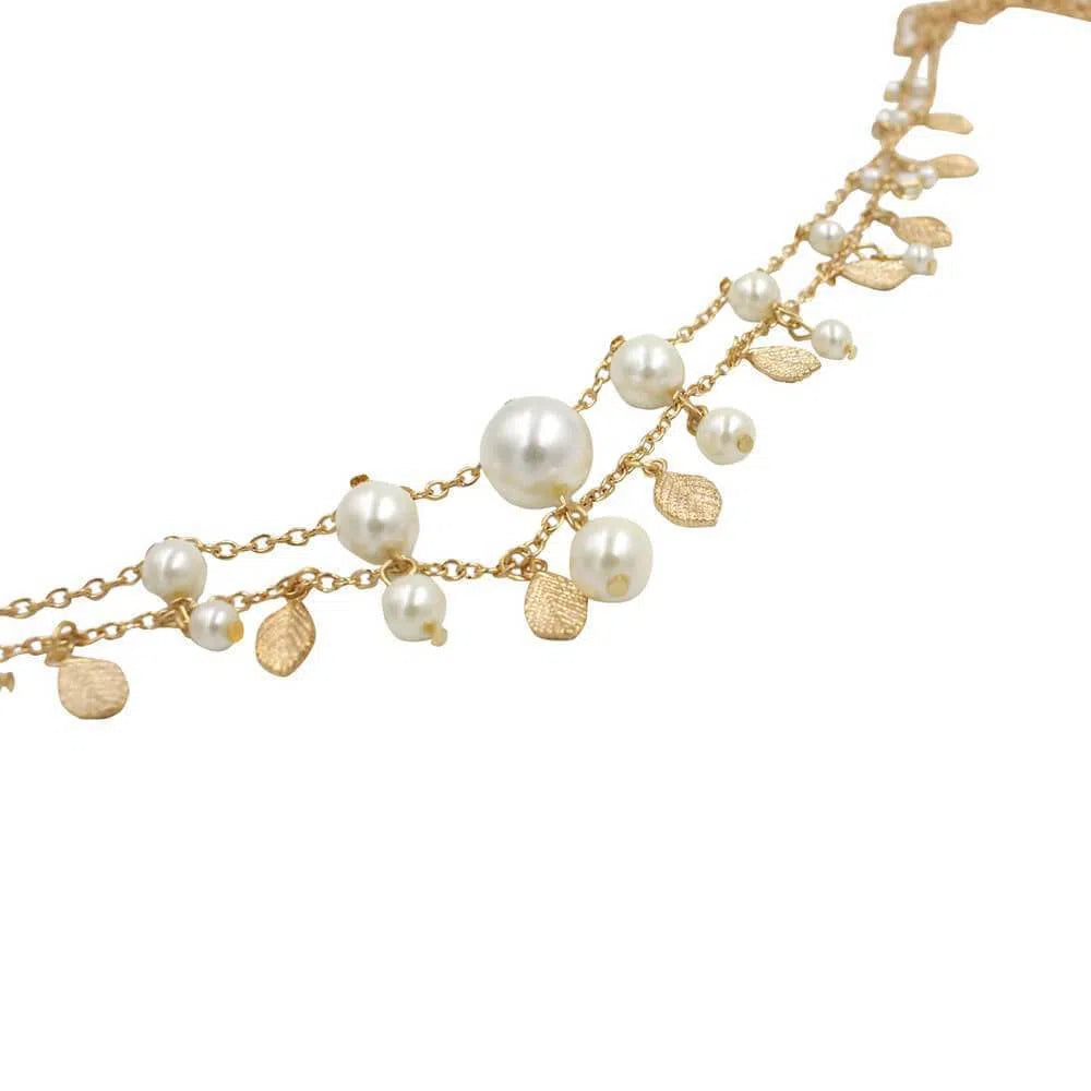 Gold Pearls Headband with Waterfall Strings AC1104-Headpieces 2025 -Viniodress-Headband-