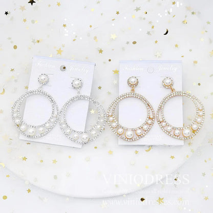 Gold Pearls Hoop Earrings Viniodress AC1071-Bridal Jewelry 2025 -Viniodress-Gold-